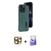 MARSİLYAN™- iPhone 16 Pro Max Kılıf Yörünge Işık Serisi - Siyah Bilvis 5in1 5D Magic Hayalet Cam Ekran Koruyucu + Çöl Titanyum Pers Alüminyum Kamera Lens