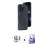 MARSİLYAN™- iPhone 16 Pro Max Kılıf Yörünge Işık Serisi - Siyah Bilvis 5in1 5D Magic Hayalet Cam Ekran Koruyucu + Pers Alüminyum Kamera Lens - GS