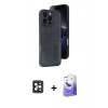 MARSİLYAN™- iPhone 16 Pro Max Kılıf Yörünge Işık Serisi - Siyah Bilvis 5in1 5D Magic Hayalet Cam Ekran Koruyucu + PVD Metal Kamera Lens - SH