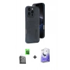 MARSİLYAN™- iPhone 16 Pro Max Kılıf Yörünge Işık Serisi - Siyah Bilvis 5in1 5D Magic Hayalet Cam Ekran Koruyucu + Siyah Raze Metal Kamera Lens