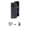 MARSİLYAN™- iPhone 16 Pro Max Kılıf Yörünge Işık Serisi - Siyah Bilvis Hayalet Cam Ekran Koruyucu + Pers Alüminyum Kamera Lens - GS