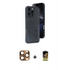 MARSİLYAN™- iPhone 16 Pro Max Kılıf Yörünge Işık Serisi - Siyah Buffer Cam Ekran Koruyucu + Pers Alüminyum Kamera Lens - CLTM