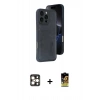 MARSİLYAN™- iPhone 16 Pro Max Kılıf Yörünge Işık Serisi - Siyah Buffer Cam Ekran Koruyucu + PVD Metal Kamera Lens - GD