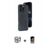 MARSİLYAN™- iPhone 16 Pro Max Kılıf Yörünge Işık Serisi - Siyah Buffer Hayalet Cam Ekran Koruyucu + Pers Alüminyum Kamera Lens - GI