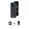 MARSİLYAN™- iPhone 16 Pro Max Kılıf Yörünge Işık Serisi - Siyah Buffer Hayalet Cam Ekran Koruyucu + PVD Metal Kamera Lens - SH