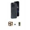 MARSİLYAN™- iPhone 16 Pro Max Kılıf Yörünge Işık Serisi - Siyah Joko Magic 5D Hayalet Cam + Çöl Titanyum Pers Alüminyum Kamera Lens