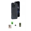 MARSİLYAN™- iPhone 16 Pro Max Kılıf Yörünge Işık Serisi - Siyah Joko Magic 5D Hayalet Cam + Natural Grey Raze Metal Kamera Lens