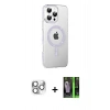 MARSİLYAN™- iPhone 16 Pro Max Kılıf Yörünge Koleksiyonu - Şeffaf 360 Full Body Arka Koruyucu + Pers Alüminyum Kamera Lens - GS