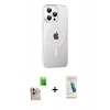 MARSİLYAN™- iPhone 16 Pro Max Kılıf Yörünge Koleksiyonu - Şeffaf Pasifik Cam Ekran Koruyucu + Natural Grey Raze Metal Kamera Lens