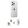 MARSİLYAN™- iPhone 16 Pro Max Kılıf Yörünge Koleksiyonu - Şeffaf Pasifik Cam Ekran Koruyucu + Natural Grey Raze Metal Kamera Lens