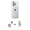 MARSİLYAN™- iPhone 16 Pro Max Kılıf Yörünge Koleksiyonu - Şeffaf Pasifik Cam Ekran Koruyucu + Natural Grey Raze Metal Kamera Lens