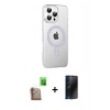 MARSİLYAN™- iPhone 16 Pro Max Kılıf Yörünge Koleksiyonu - Siyah 3D Antistatik Hayalet Cam Ekran Koruyucu + Raze Metal Kamera Lens - CLTM
