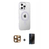 MARSİLYAN™- iPhone 16 Pro Max Kılıf Yörünge Koleksiyonu - Siyah 3D Antistatik Hayalet Cam Ekran Koruyucu + Pers Alüminyum Kamera Lens - CLTM