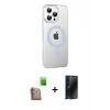 MARSİLYAN™- iPhone 16 Pro Max Kılıf Yörünge Koleksiyonu - Siyah 3D Antistatik Hayalet Cam Ekran Koruyucu + Raze Metal Kamera Lens - CLTM
