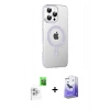 MARSİLYAN™- iPhone 16 Pro Max Kılıf Yörünge Koleksiyonu - Siyah Bilvis 5in1 5D Magic Hayalet Cam Ekran Koruyucu + Beyaz Raze Metal Kamera Lens