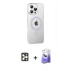 MARSİLYAN™- iPhone 16 Pro Max Kılıf Yörünge Koleksiyonu - Siyah Bilvis 5in1 5D Magic Hayalet Cam Ekran Koruyucu + Gold PVD Metal Kamera Lens