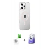 MARSİLYAN™- iPhone 16 Pro Max Kılıf Yörünge Koleksiyonu - Siyah Bilvis 5in1 5D Magic Hayalet Cam Ekran Koruyucu + Beyaz Raze Metal Kamera Lens
