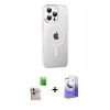 MARSİLYAN™- iPhone 16 Pro Max Kılıf Yörünge Koleksiyonu - Siyah Bilvis 5in1 5D Magic Hayalet Cam Ekran Koruyucu + Natural Grey Raze Metal Kamera Lens
