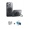 MARSİLYAN™- iPhone 16 Pro Max Kılıf Zirve Çizgi Prime - Siyah 3D Antistatik Cam Ekran Koruyucu + Pers Alüminyum Kamera Lens - GS
