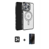 MARSİLYAN™- iPhone 16 Pro Max Kılıf Zirve Doku Prime - Siyah 3D Antistatik Hayalet Cam Ekran Koruyucu + PVD Metal Kamera Lens - SH