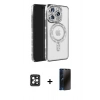 MARSİLYAN™- iPhone 16 Pro Max Kılıf Zirve Doku Prime - Siyah 3D Antistatik Hayalet Cam Ekran Koruyucu + PVD Metal Kamera Lens - SH