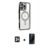 MARSİLYAN™- iPhone 16 Pro Max Kılıf Zirve Doku Prime - Siyah 3D Antistatik Hayalet Cam Ekran Koruyucu + PVD Metal Kamera Lens - SH