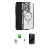 MARSİLYAN™- iPhone 16 Pro Max Kılıf Zirve Doku Prime - Siyah 3D Antistatik Hayalet Cam Ekran Koruyucu + Raze Metal Kamera Lens - BZ