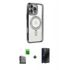 MARSİLYAN™- iPhone 16 Pro Max Kılıf Zirve Doku Prime - Siyah 3D Antistatik Hayalet Cam Ekran Koruyucu + Raze Metal Kamera Lens - SH