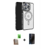 MARSİLYAN™- iPhone 16 Pro Max Kılıf Zirve Doku Prime - Siyah 3D Antistatik Hayalet Cam Ekran Koruyucu + Raze Metal Kamera Lens - CLTM