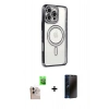 MARSİLYAN™- iPhone 16 Pro Max Kılıf Zirve Doku Prime - Siyah 3D Antistatik Hayalet Cam Ekran Koruyucu + Raze Metal Kamera Lens - NLGY