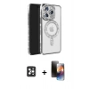 MARSİLYAN™- iPhone 16 Pro Max Kılıf Zirve Doku Prime - Siyah 3D Antistatik Mat Seramik Nano Ekran Koruyucu + PVD Metal Kamera Lens - SH