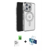 MARSİLYAN™- iPhone 16 Pro Max Kılıf Zirve Doku Prime - Siyah 3D Antistatik Seramik Nano Ekran Koruyucu + Beyaz Raze Metal Kamera Lens