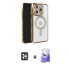 MARSİLYAN™- iPhone 16 Pro Max Kılıf Zirve Doku Prime - Siyah Bilvis 5in1 5D Magic Hayalet Cam Ekran Koruyucu + PVD Metal Kamera Lens - SH