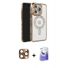 MARSİLYAN™- iPhone 16 Pro Max Kılıf Zirve Doku Prime - Siyah Bilvis 5in1 5D Magic Hayalet Cam Ekran Koruyucu + Pers Alüminyum Kamera Lens - CLTM
