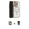 MARSİLYAN™- iPhone 16 Pro Max Kılıf Zirve Doku Prime - Siyah Buffer Hayalet Cam Ekran Koruyucu + PVD Metal Kamera Lens - GD