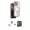 MARSİLYAN™- iPhone 16 Pro Max Kılıf Zirve Klasik Prime - Şeffaf 360 Full Body Arka Koruyucu + Beyaz Raze Metal Kamera Lens