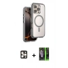 MARSİLYAN™- iPhone 16 Pro Max Kılıf Zirve Klasik Prime - Şeffaf 360 Full Body Arka Koruyucu + PVD Metal Kamera Lens - GD