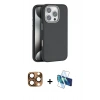 MARSİLYAN™- iPhone 16 Pro Max Kılıf Zirve Modern Prime - Siyah 3D Antistatik Cam Ekran Koruyucu + Pers Alüminyum Kamera Lens - CLTM