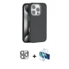 MARSİLYAN™- iPhone 16 Pro Max Kılıf Zirve Modern Prime - Siyah 3D Antistatik Cam Ekran Koruyucu + Pers Alüminyum Kamera Lens - GI