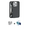 MARSİLYAN™- iPhone 16 Pro Max Kılıf Zirve Modern Prime - Siyah 3D Antistatik Cam Ekran Koruyucu + Pers Alüminyum Kamera Lens - GS
