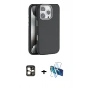 MARSİLYAN™- iPhone 16 Pro Max Kılıf Zirve Modern Prime - Siyah 3D Antistatik Cam Ekran Koruyucu + PVD Metal Kamera Lens - GD