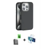 MARSİLYAN™- iPhone 16 Pro Max Kılıf Zirve Modern Prime - Siyah 3D Antistatik Cam Ekran Koruyucu + Raze Metal Kamera Lens - SH