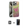 MARSİLYAN™- iPhone 16 Pro Max Kılıf Zirve Modern Prime - Siyah 3D Antistatik Hayalet Cam Ekran Koruyucu + PVD Metal Kamera Lens - SH