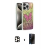 MARSİLYAN™- iPhone 16 Pro Max Kılıf Zirve Modern Prime - Siyah 3D Antistatik Hayalet Cam Ekran Koruyucu + PVD Metal Kamera Lens - GD