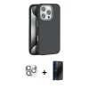 MARSİLYAN™- iPhone 16 Pro Max Kılıf Zirve Modern Prime - Siyah 3D Antistatik Hayalet Cam Ekran Koruyucu + Pers Alüminyum Kamera Lens - GS