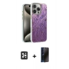 MARSİLYAN™- iPhone 16 Pro Max Kılıf Zirve Modern Prime - Siyah 3D Antistatik Hayalet Cam Ekran Koruyucu + PVD Metal Kamera Lens - SH