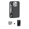 MARSİLYAN™- iPhone 16 Pro Max Kılıf Zirve Modern Prime - Siyah 3D Antistatik Hayalet Cam Ekran Koruyucu + Pers Alüminyum Kamera Lens - GI