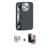 MARSİLYAN™- iPhone 16 Pro Max Kılıf Zirve Modern Prime - Siyah 3D Antistatik Mat Seramik Nano Ekran Koruyucu + Gümüş Pers Alüminyum Kamera Lens