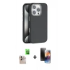 MARSİLYAN™- iPhone 16 Pro Max Kılıf Zirve Modern Prime - Siyah 3D Antistatik Mat Seramik Nano Ekran Koruyucu + Natural Grey Raze Metal Kamera Lens