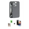 MARSİLYAN™- iPhone 16 Pro Max Kılıf Zirve Modern Prime - Siyah 3D Antistatik Mat Seramik Nano Ekran Koruyucu + Natural Grey Raze Metal Kamera Lens